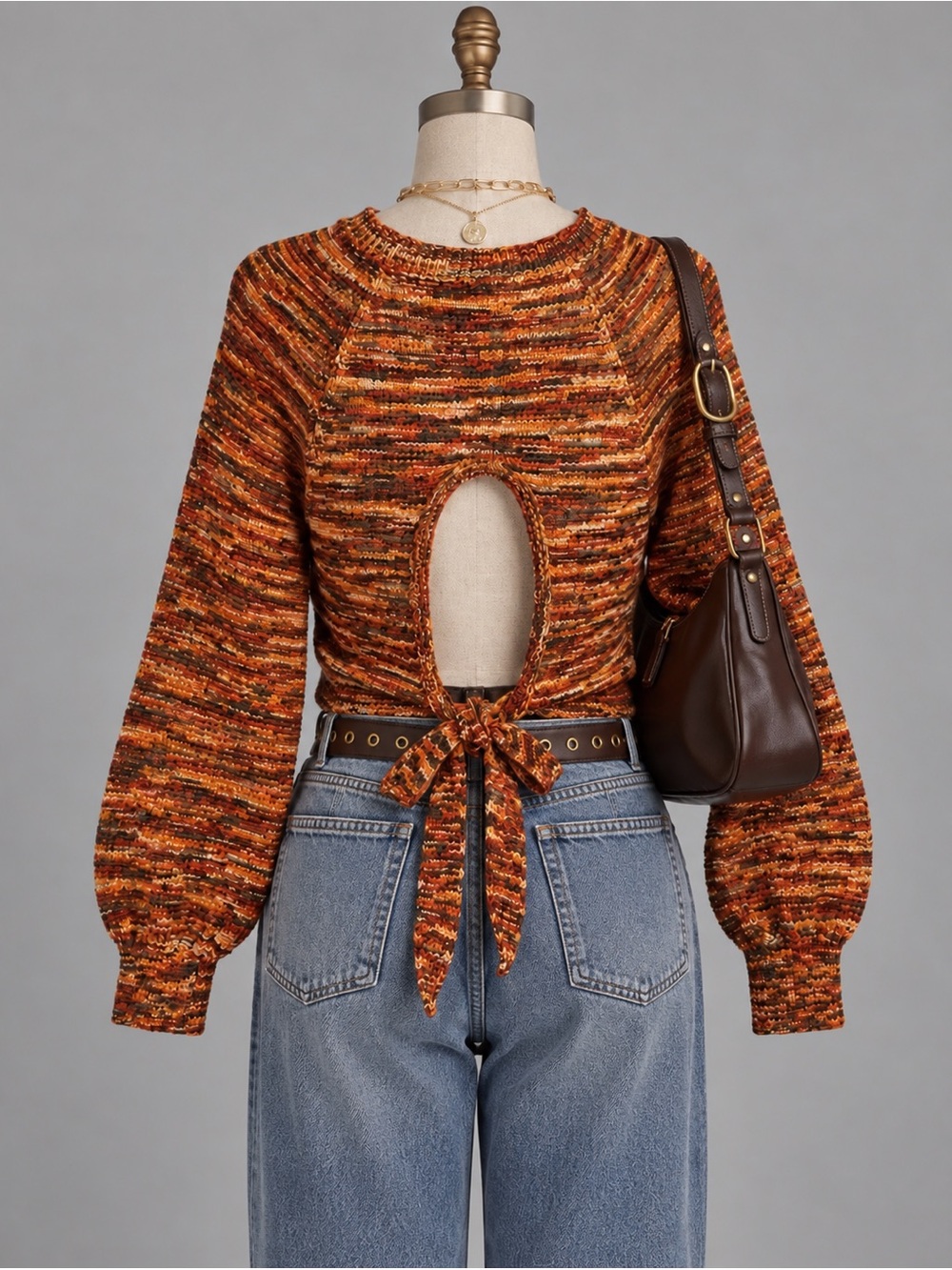 Vanilla Star Rust Multicolor Open Back Crewneck Sweater